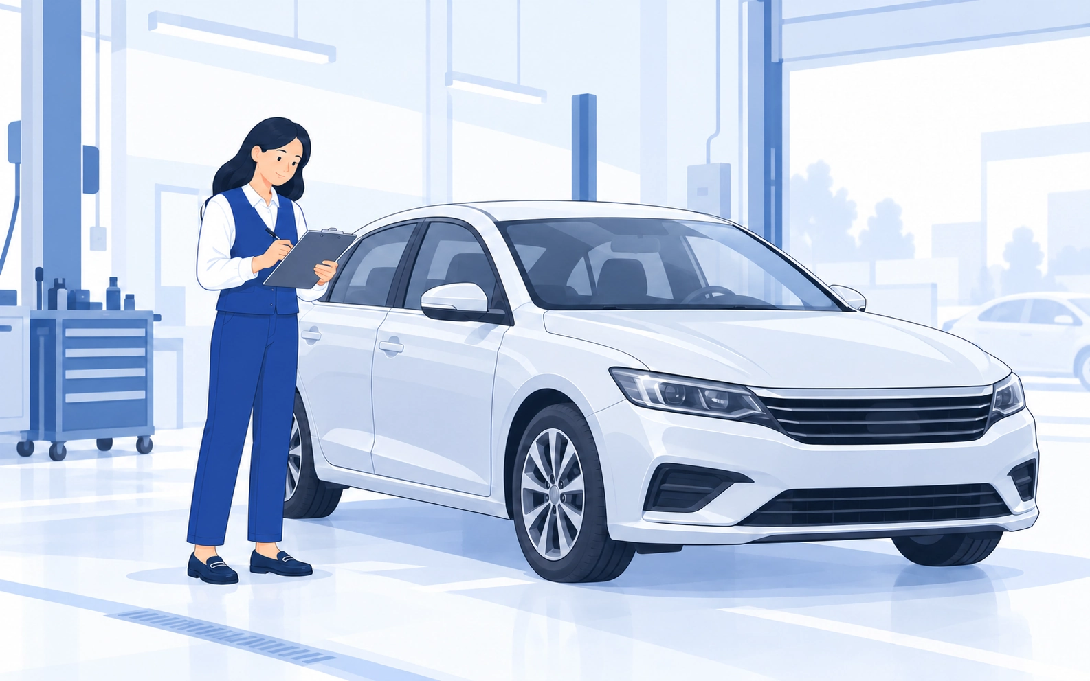 Сотрудник автосервиса сверяет сведения об автомобиле перед записью на работу