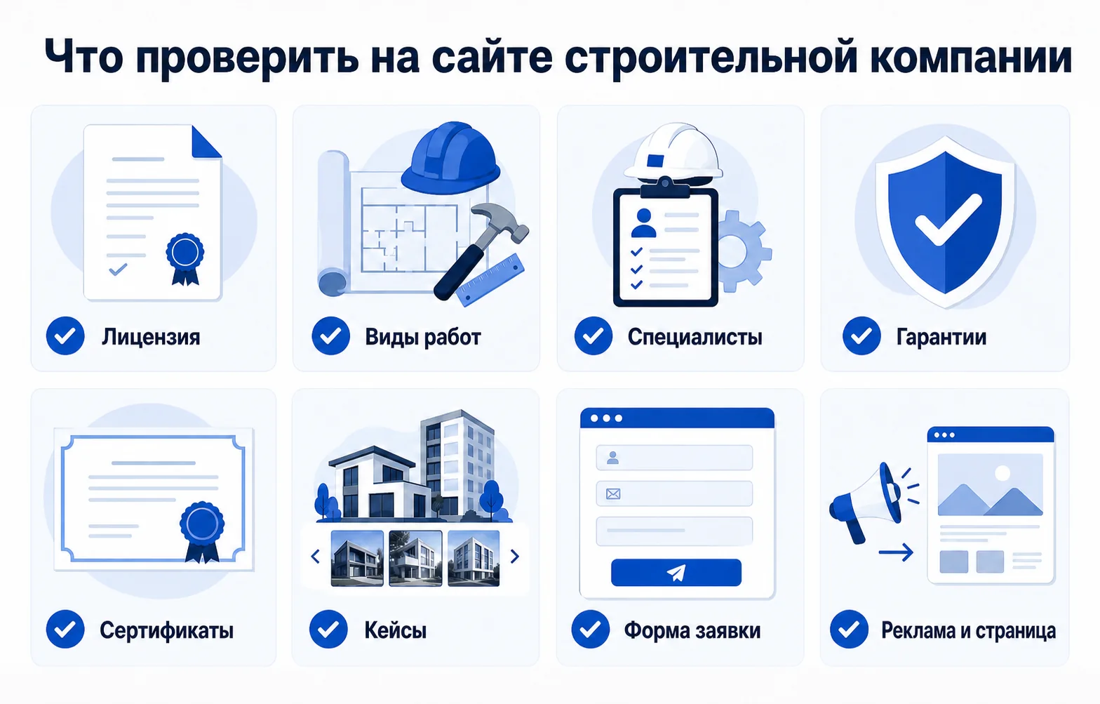 Инфографика: чек-лист сайта строительной компании в Казахстане