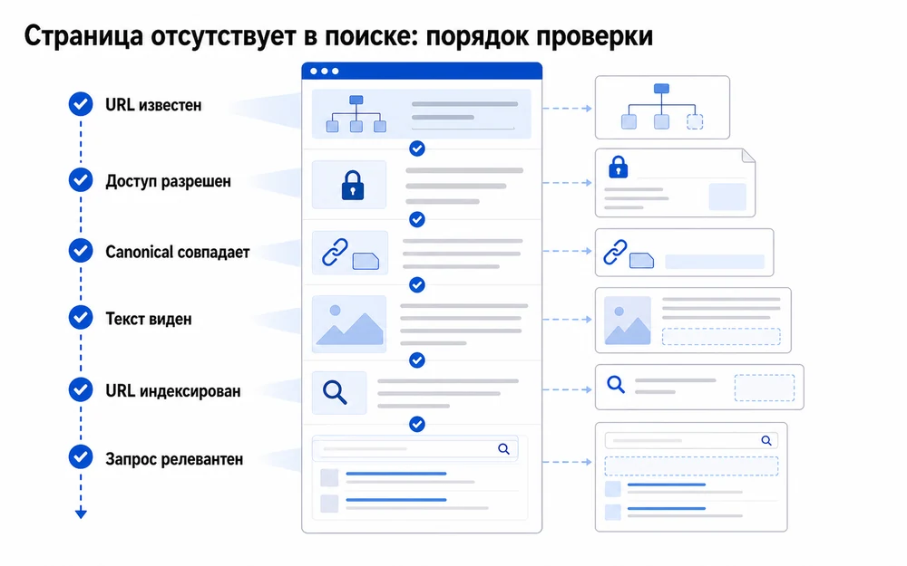 Порядок диагностики страницы, которая отсутствует в Google или Яндекс.