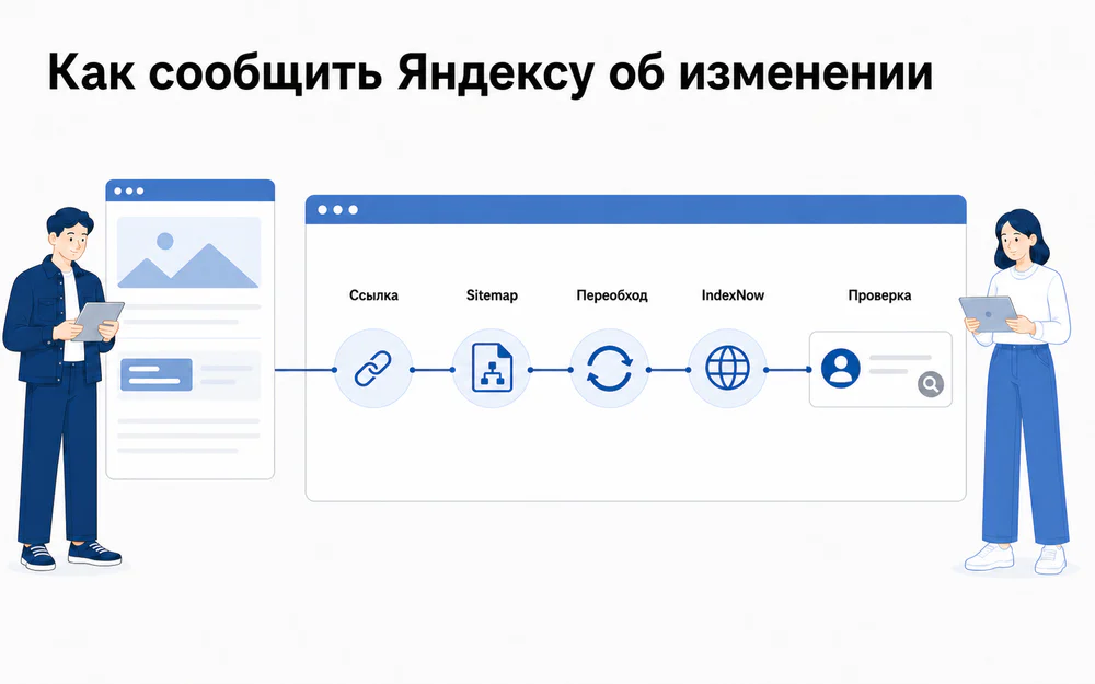 Четыре способа сообщить Яндексу о новой или обновленной странице и этап проверки.