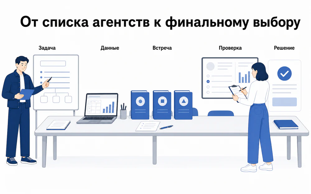 Пять этапов выбора маркетингового агентства от задачи до решения.