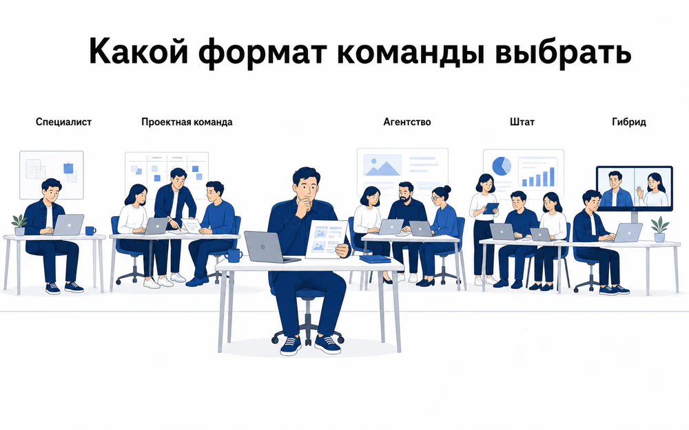 Пять форматов команды для продвижения бизнеса от специалиста до гибридной модели.