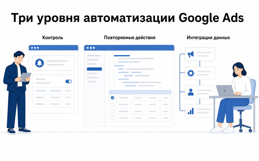 Три уровня автоматизации Google Ads от правил до интеграции с CRM.