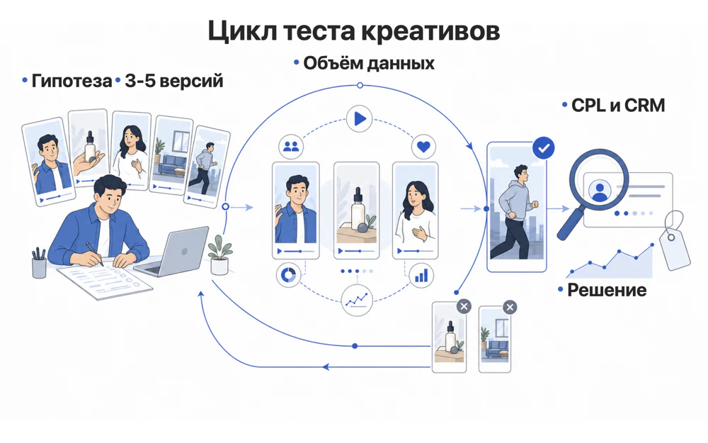 Цикл тестирования креативов для рекламы в Instagram и TikTok