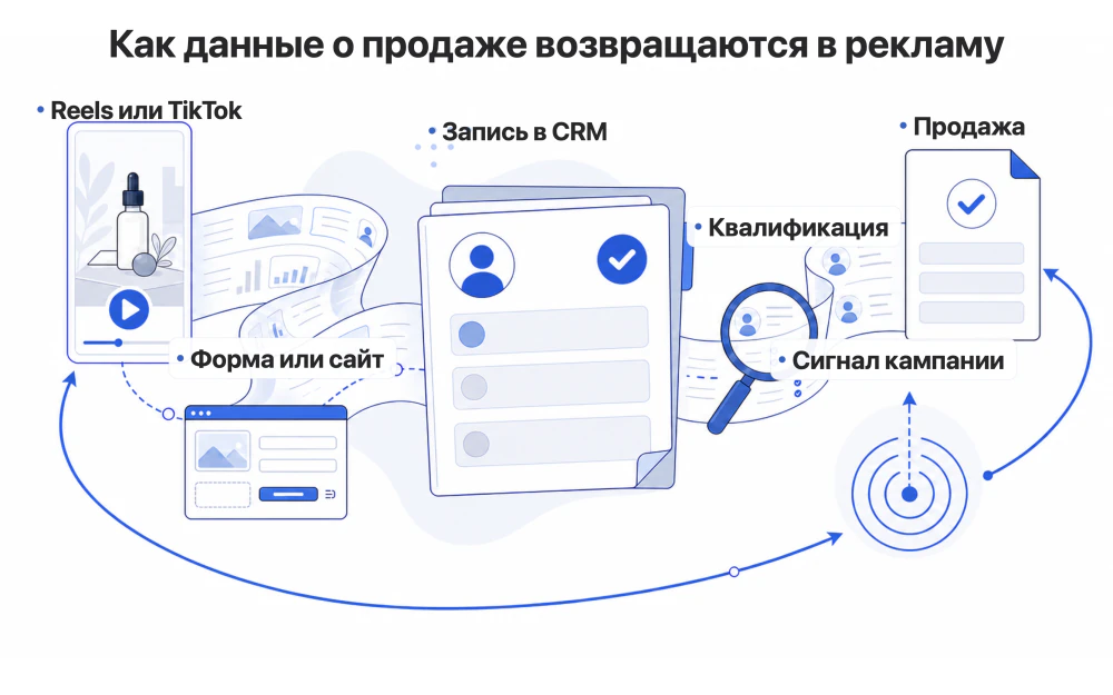Передача заявки из Instagram и TikTok через CRM в рекламную кампанию