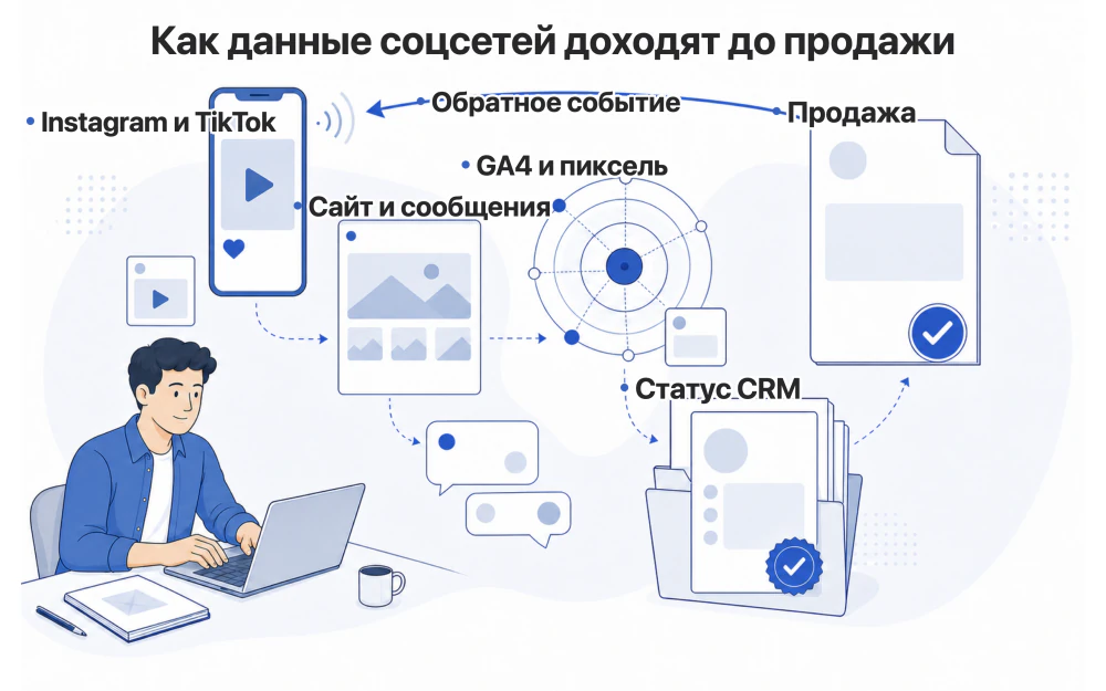 Передача данных из Instagram и TikTok в аналитику и CRM