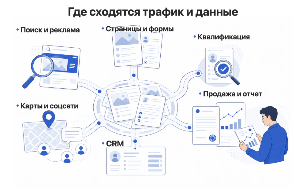 Как сайт принимает трафик и передает заявки в CRM
