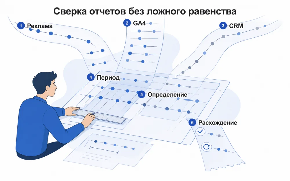 Как сверять рекламную систему, GA4 и CRM с учетом разных правил