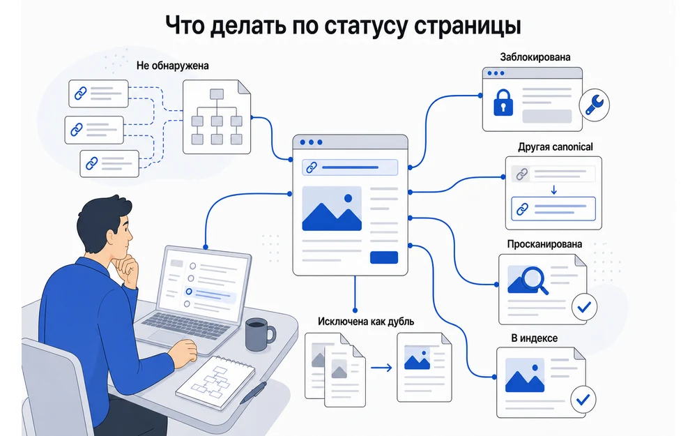 Дерево решений по статусу страницы в Google и Яндексе.