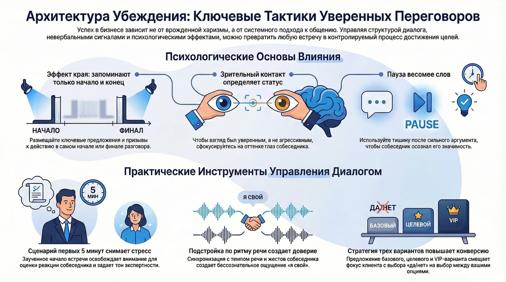 Инфографика: Архитектура убеждения - ключевые тактики уверенных переговоров