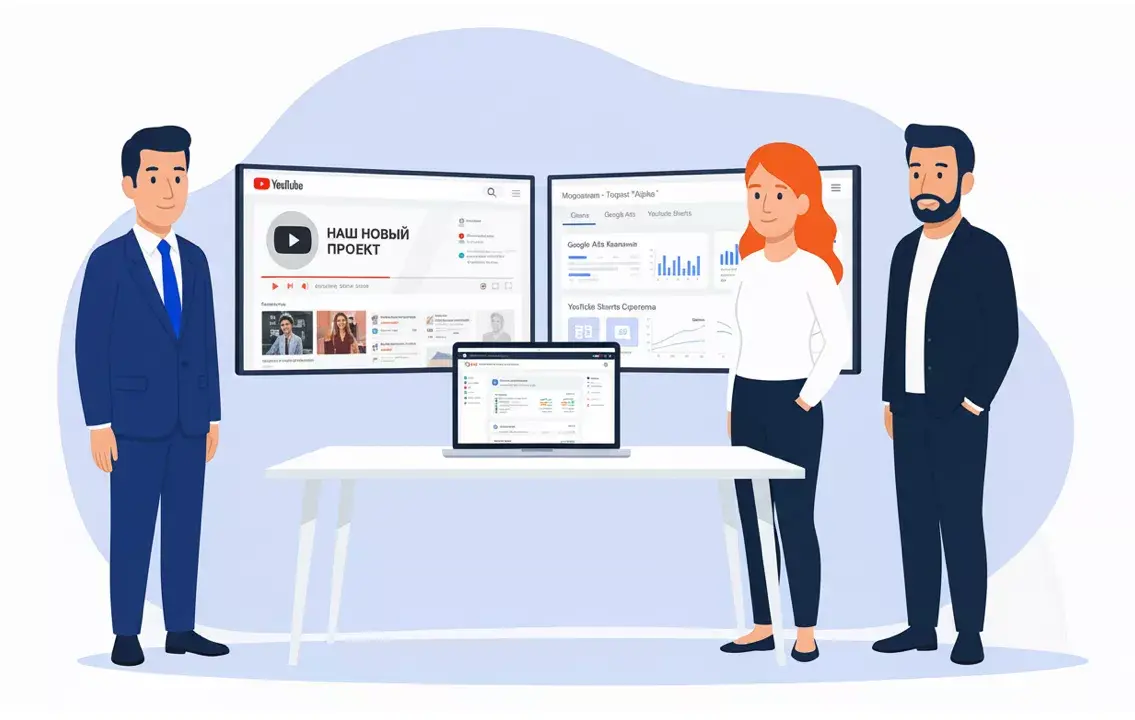 Специалисты маркетингового агентства Метриум настраивают YouTube Ads в Казахстане