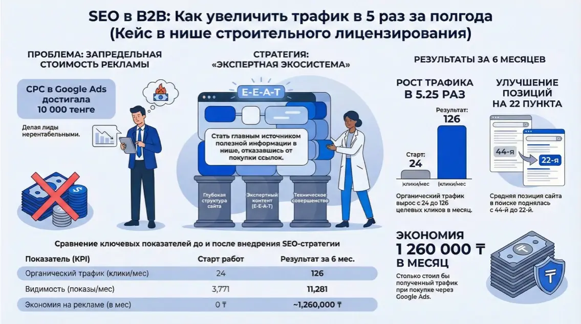 Инфографика: SEO в B2B: как увеличить трафик в 5 раз за полгода