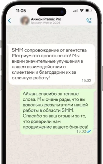 Скриншот WhatsApp отзыва Premix Pro